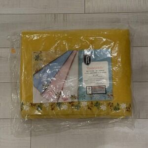 Vtg FIELDCREST Embroidette Fiberwoven Yellow Gold Blanket Satin Floral Trim MCM